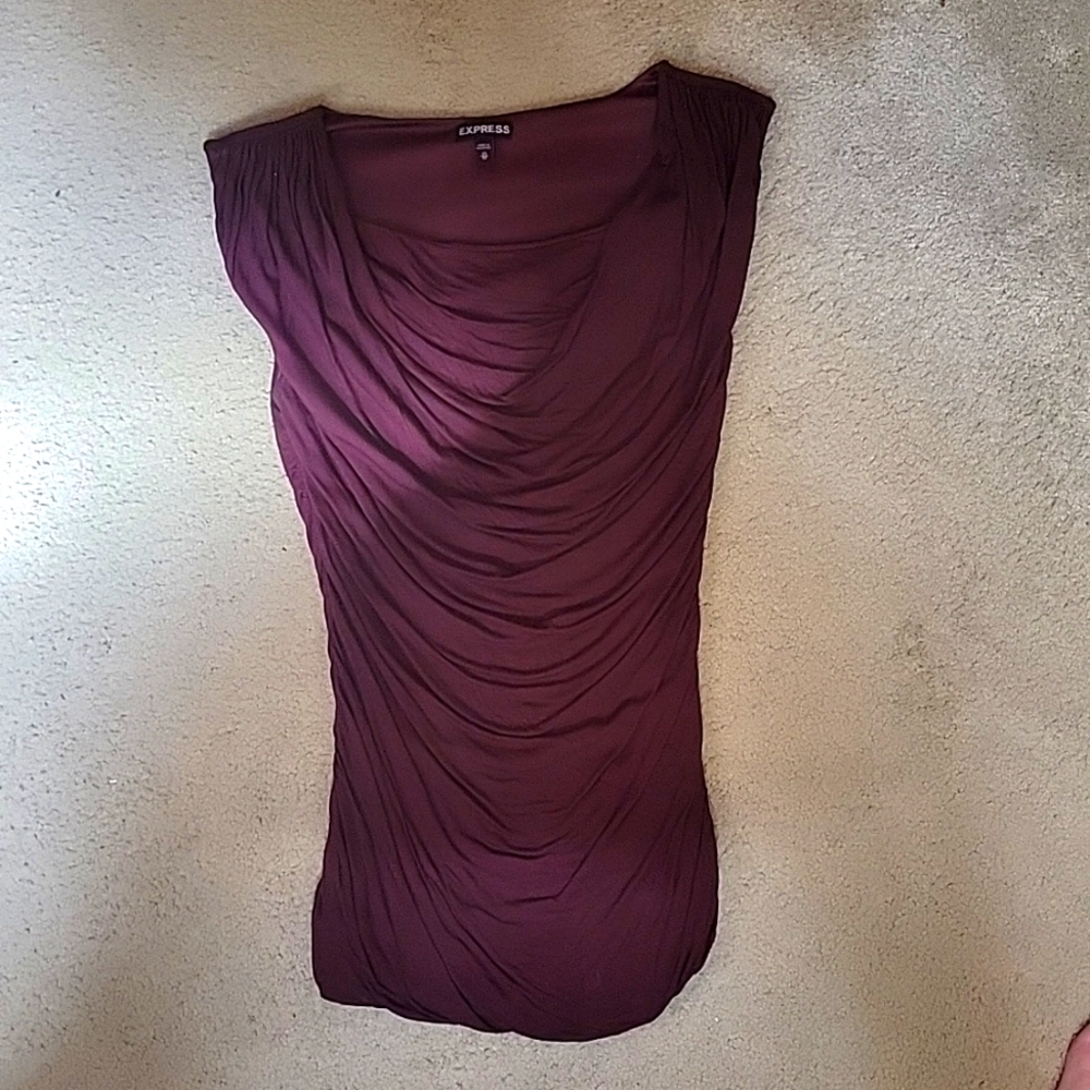 Express Plum Draped Cap-Sleeve Blouse